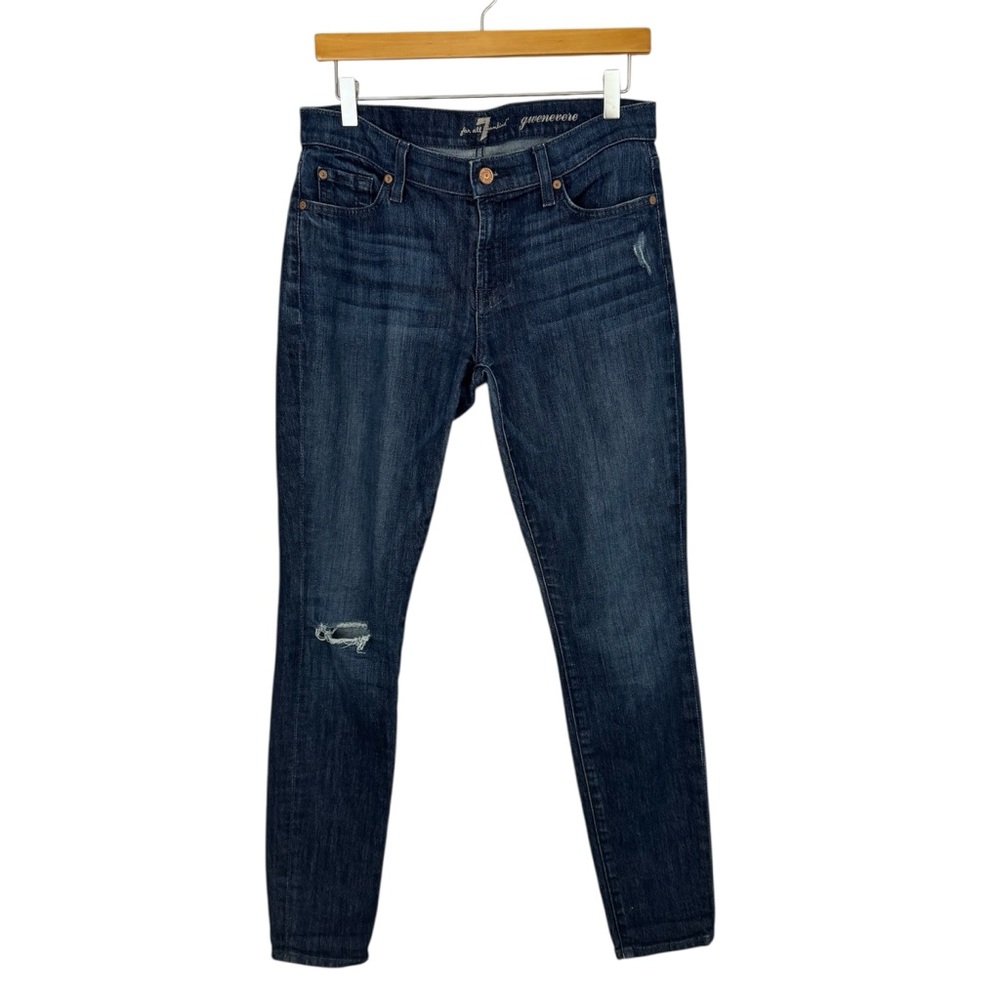 7FAM 7 For All Mankind Gwenevere Skinny Dark Wash Distressed Jeans Size 30